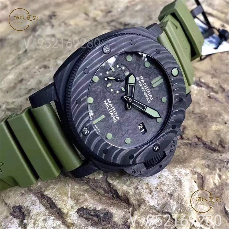 逢綠必火:VS廠沛納海961碳纖維復(fù)刻表,47mm軍綠色-復(fù)刻表