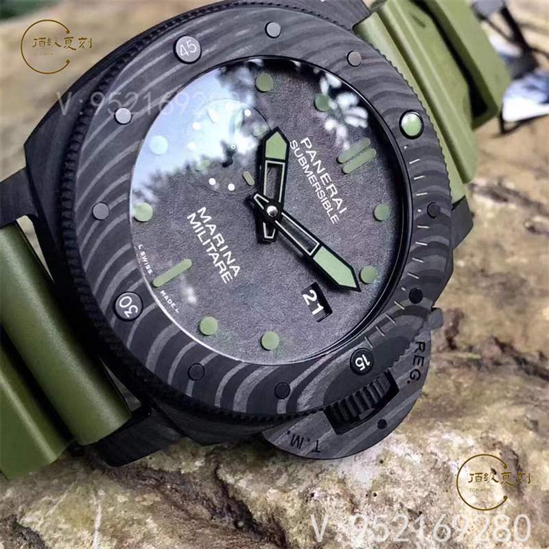 逢綠必火:VS廠沛納海961碳纖維復(fù)刻表,47mm軍綠色-復(fù)刻表