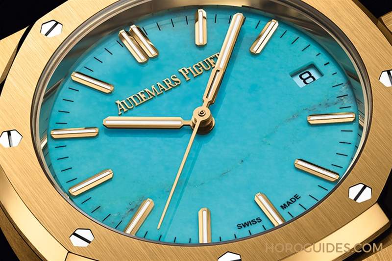 AUDEMARS PIGUET - 愛彼Royal Oak皇家橡樹自動上鏈腕表，黃金表殼搭配天然綠松石表面