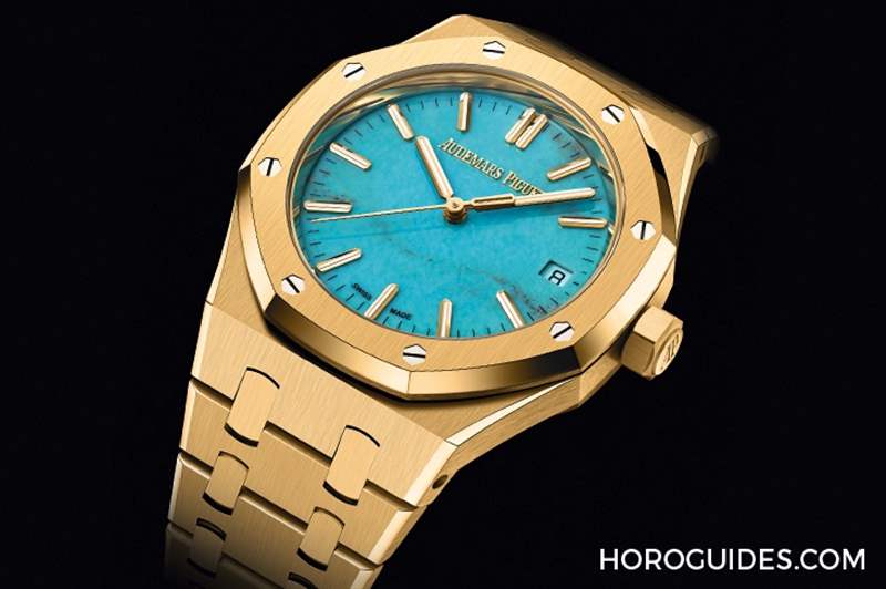AUDEMARS PIGUET - 愛彼Royal Oak皇家橡樹自動上鏈腕表，黃金表殼搭配天然綠松石表面