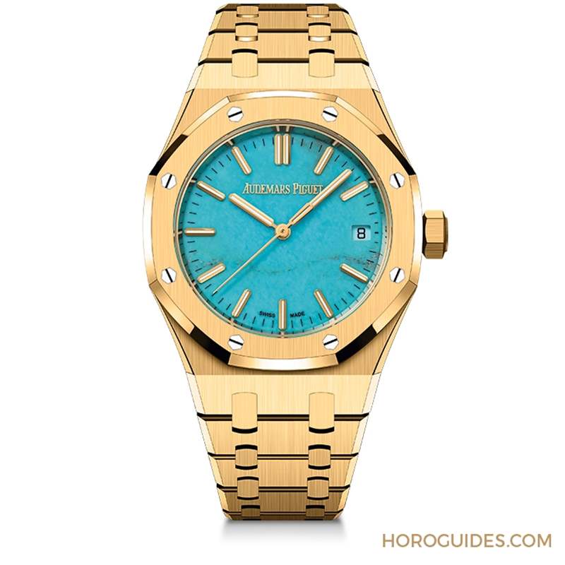 AUDEMARS PIGUET - 愛彼Royal Oak皇家橡樹自動上鏈腕表，黃金表殼搭配天然綠松石表面