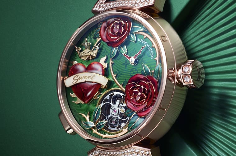 路易威登Tambour玫瑰愛心活動裝置陀飛輪啟動瞬間手表魅力再升級-復(fù)刻表
