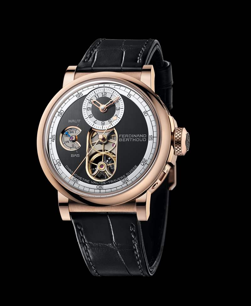 Chronomètre FB 2T精密時(shí)計(jì)系列，型號(hào)FB 2T.2（18K玫瑰金款搭配黑色緞面表盤）（圖片來源：Chronométrie Ferdinand Berthoud）