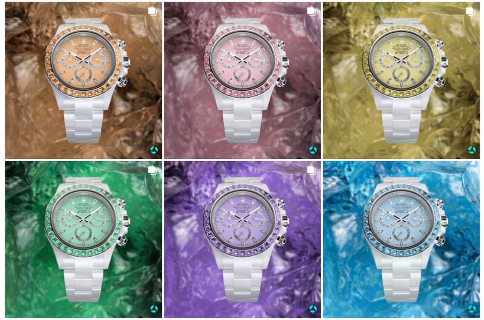 「彩色藍寶石5連發(fā)」勞力士Daytona白陶瓷五種寶石表圈一字排開超夢幻-復(fù)刻表