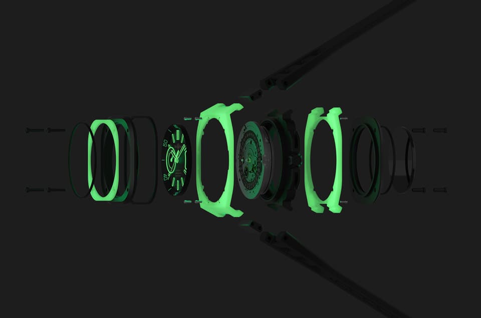 柏萊士夜光系列BR-X5 Green Lum再進化整枚表殼都會發(fā)出綠光-復刻表